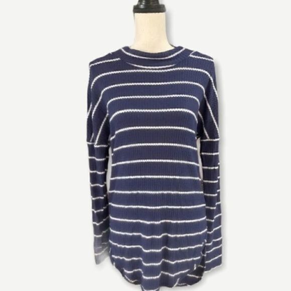 Caslon Mock Neck Sweater Tunic Navy with white S - Picture 2 of 7